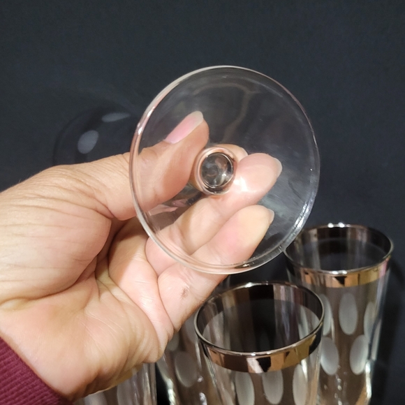 Dorothy Thorpe Set of 5 Pilsner Glasses Silver Band Etched Circles MCM Barware - Picture 10 of 13